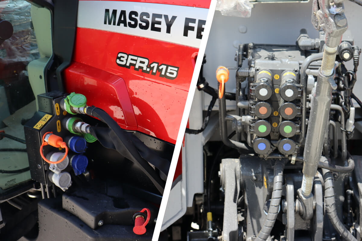 Da sinistra, i 3 distributori anteriori e i 4 posteriori presenti sul MF 3.115 FR di Massey Ferguson